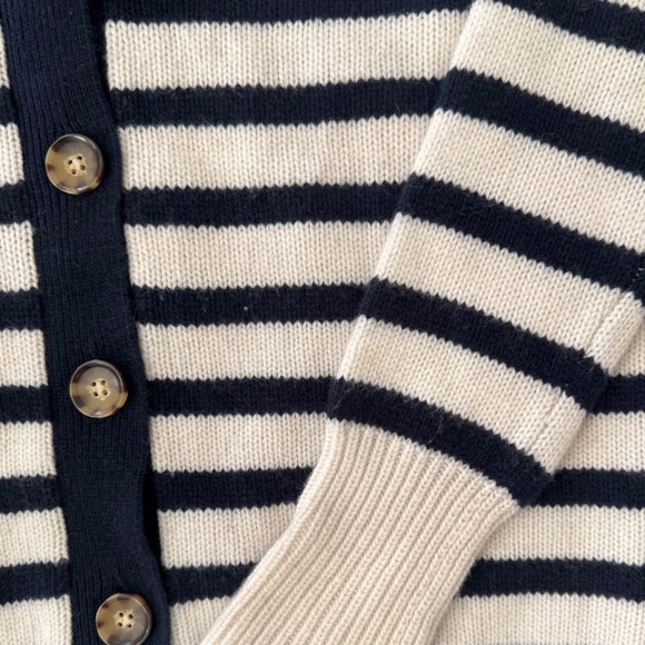 La Ligne New York Striped Wool Blend Cardigan Navy Cream Button Front XS - Picture 7 of 12